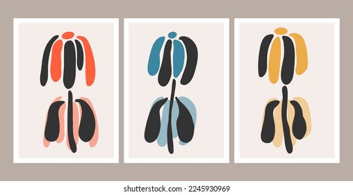 A set of framed hand drawn line art inspired by Matisse. Minimalist modern art designs focusing on flat shapes, lines, color, and space.