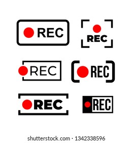 Set Of Framed Recording Sign, Currently Recording, Rec. Vector. Illustration. Isolated On White Background.