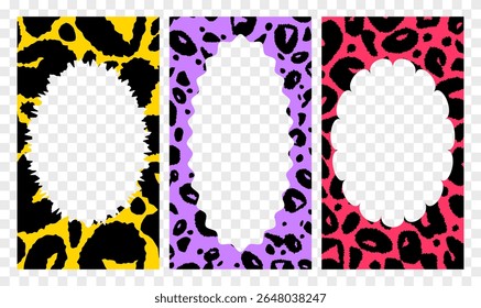 Um conjunto de quadros com um padrão abstrato da pele de um leopardo, um guepardo. Papel de parede vertical para redes sociais, fundo para publicações e fotos.
