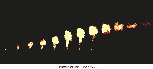 A set of frames for the animation of the pulsating flame gas burner, torch or flamethrower. Vector illustration.