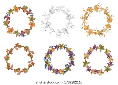 Conjunto de marcos de hojas de otoño. Colocar el texto. Para el diseño de las ventas de otoño, agradecimientos, tarjetas de felicitación, invitaciones. Ilustración de material vectorial.