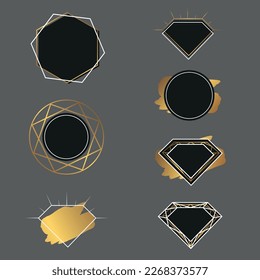 Set of frames in black and gold color. diamond style.