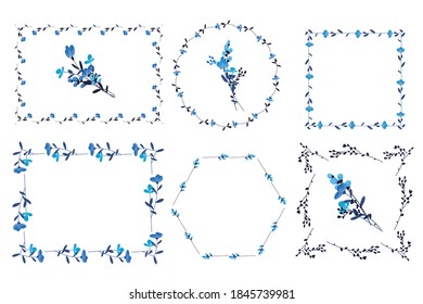 
Set of frames from blue flowers. Vector illustration.
