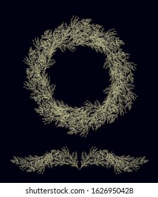 Set of frames, border decors, vignettes with aromatic herbs - dill (Anethum graveolens), fennel  (Foeniculum vulgare)