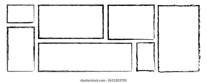 Set of frames, border in grunge style. Collection of empty borders. Abstract vector template. 