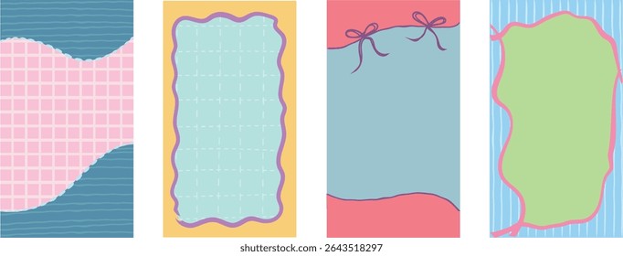 Set of frames. Borders with geometric patterns and curved shapes. Abstract design elements. Flat vector illustration collection.
