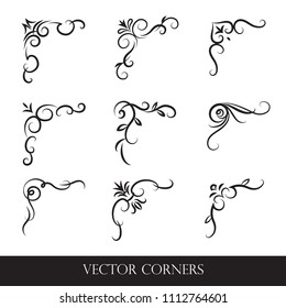 Set of frames, borders, labels. Collection of original design elements. Vector calligraphy swirls, swashes, ornate motifs and scrolls. 