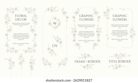  Conjunto de quadros, bordas e quadros de monograma. Decoração de anêmona.