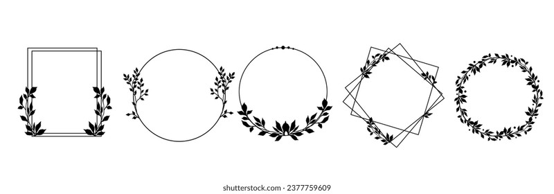 Set of frames with botanical elements.Vector graphics.