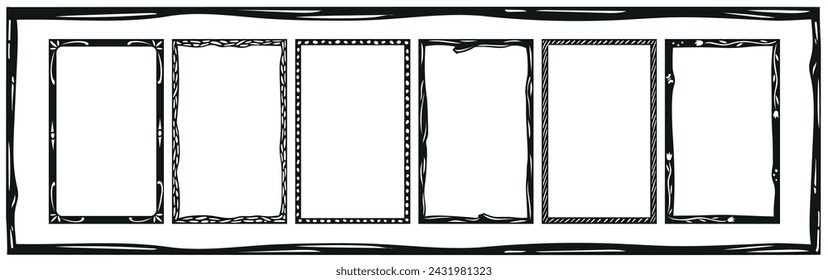 Set of frames in Brazilian cordel woodcut style. Vector illustration