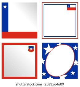 Set of frames with Chile flag elements. Vector art illustration