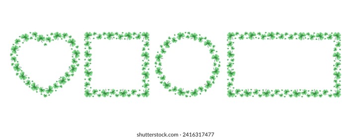 Set of frames with clover leaves. Shamrock. Decorative element for St. Patrick's Day design. Vector illustration