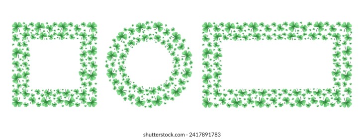 Set of frames with clover leaves. Shamrock. Decorative element for St. Patrick's Day design. Vector illustration
