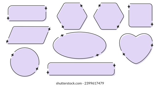 Set of frames for comments, headlines, quotes, chat, blog, notes. Purple background. Speech bubbles. Communication concept.