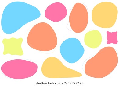 A set of frames composed of simple fluids in bright blues, pinks, oranges and yellows