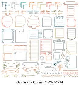 Set Of Frames, Corners, Dividers, Ribbons And Design Elements For Bullet Journal, Notebook, Diary And Planner. 