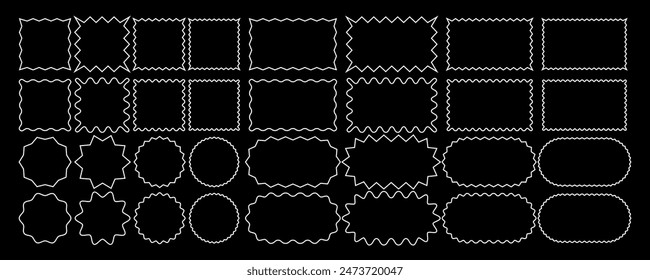 Set of Frames with Corrugated Edges. Simple Labels with Zig Zag Borders. Wiggly Shapes Illustration. Modern Design Elements for Photo and Picture, Frames and Tags