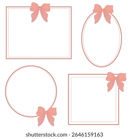 Set of frames with decorative bows in pink for decoration