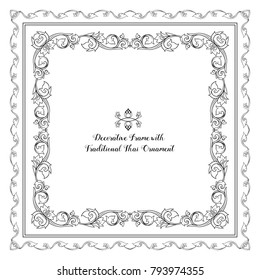 Set of frames with decorative elements of traditional Thai ornament. Stock vector illustration. Outline hand drawing.