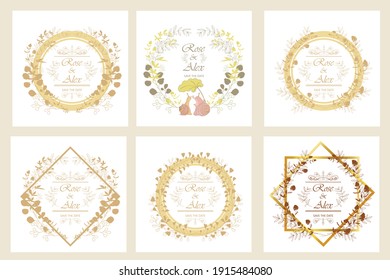 A set of frames from decorative herbs for cards and invitations. Vector illustration in a flat style.