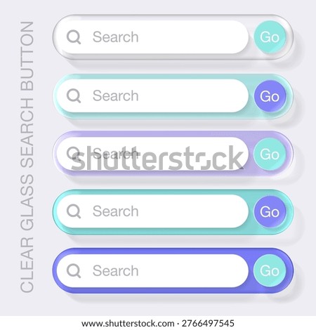 Set of frames and design UI UX elements in the style of liquid glass with translucent and clear effect. Featuring search buttons and sliders in tosca and purple, its perfect for modern app designs.