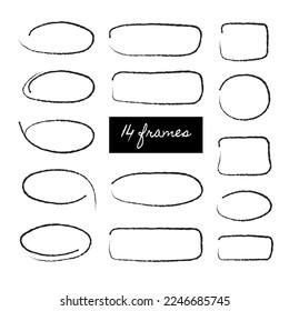 Set of frames of different shapes on a white background. Hand drawn oval border collection
