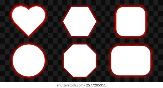 A set of frames of different shapes with red led backlight. 3d vector illustration isolated on transparent background.