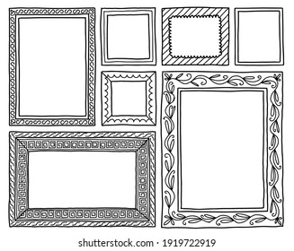 Set of frames doodle hand drawn sketch isolated on white background. Vector illustration