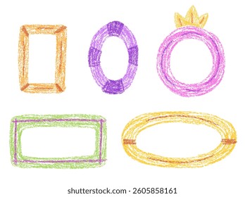 Set of frames drawing with crayon pencil on transparent background