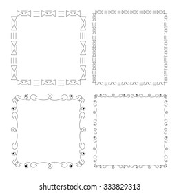 Set of frames, drawn with thin black lines. Vintage collection framework.