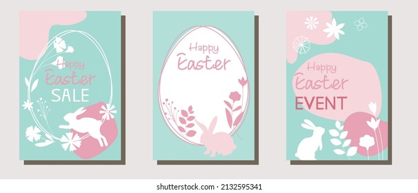 Set of frames for Easter festival. Flower, eggs and Bunny decoration vector template collection. Vector illustration.