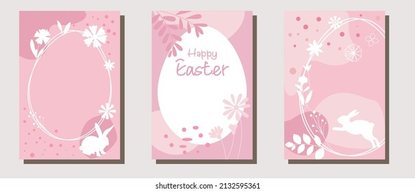 Set of frames for Easter festival. Flower, eggs and Bunny decoration vector template collection. Vector illustration.