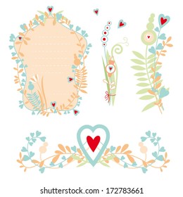 Set of frames and floral bouquets 