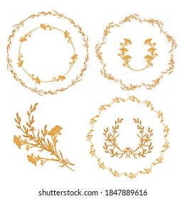 A set of frames in the form of wreaths of decorative herbs. Vector illustration.
