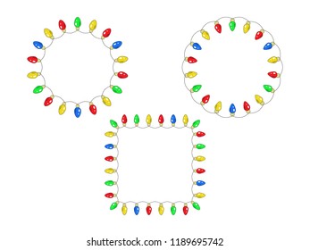 conjunto de marcos de guirnaldas con bombillas. Figura hecha a mano. Plantilla para su diseño. Ilustración vectorial.