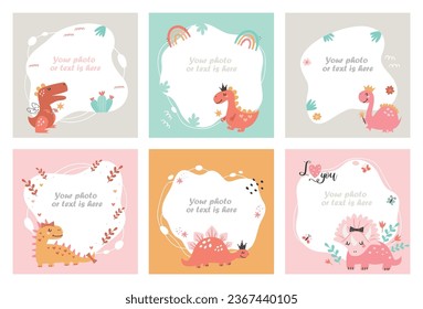 Set of frames for girls photos, templates for invitations