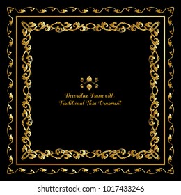Set of frames with gold decorative elements of traditional Thai ornament. Stock vector illustration. 

