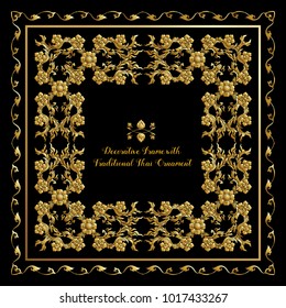 Set of frames with gold decorative elements of traditional Thai ornament. Stock vector illustration. 

