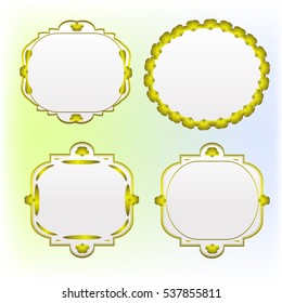 Set of  frames with gold elements, ribbon and bow. Vector elements for design.