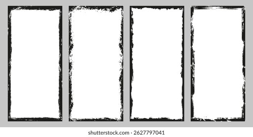Set of frames in grunge style. Isolated empty borders on white background. Design elements for banner, poster, photo frame, social media.