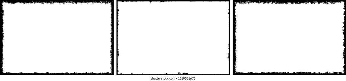Set of frames in grunge style. The surface of the text. Collection of black isolated banners on white background