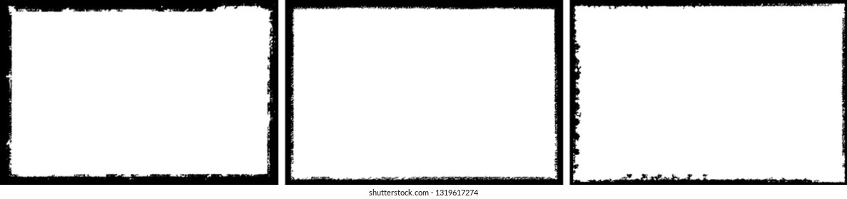 Set of frames in grunge style. The surface of the text. Collection of black isolated banners on white background