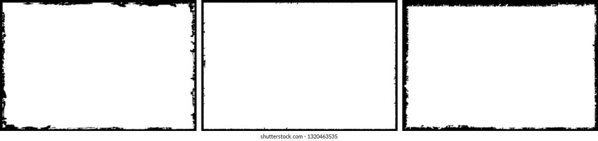 Set of frames in grunge style. The surface of the text. Collection of black isolated banners on white background