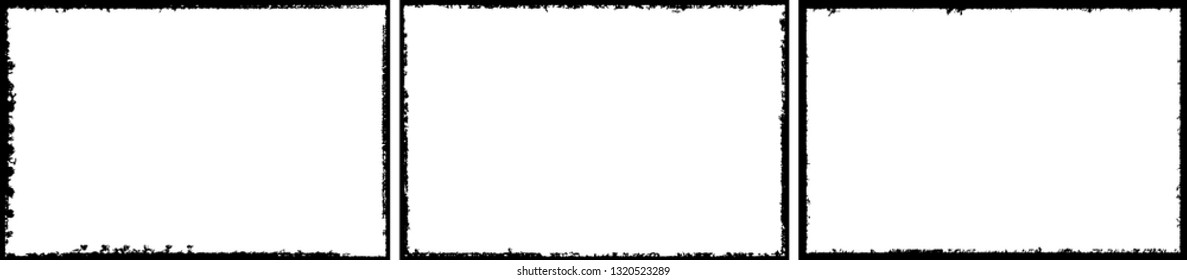 Set of frames in grunge style. The surface of the text. Collection of black isolated banners on white background