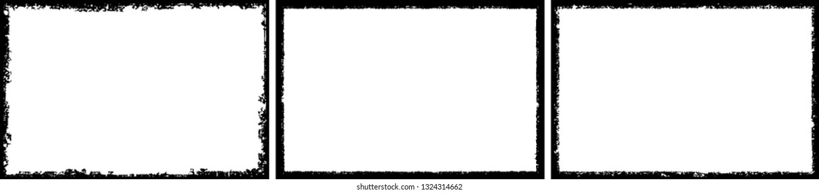 Set of frames in grunge style. The surface of the text. Collection of black isolated banners on white background
