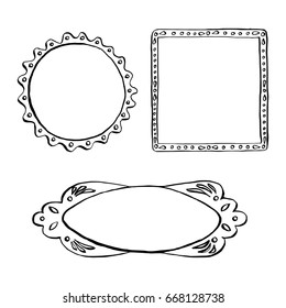 Set of frames/ Hand drawn design elements/ Doodle vector illustration