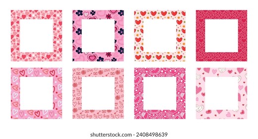 Set of frames with hearts for Valentine's Day. Place for text. Vector.