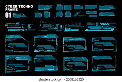 Set of frames. High-tech interface. Cyber-style windows and frames for games. Game user interface HUD. Futuristic user interface HUD