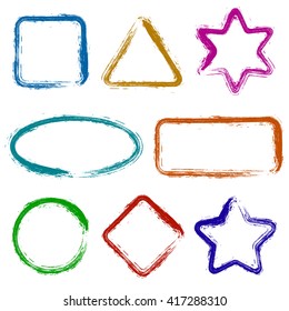 Set  frames isolated.  Vector Frames for your Design. Distress Border Frame Collection . Set of Vector Colorful Frame Borders. Geometric Shapes.