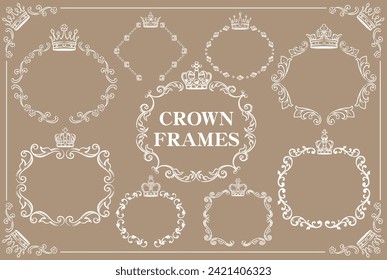 Set of frames with king crown. Vector illustration.